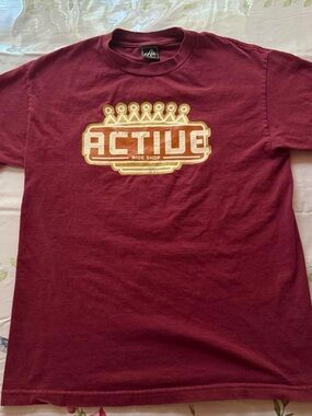 Active Ride Shop Burgundy Tee with Gold and White Logo